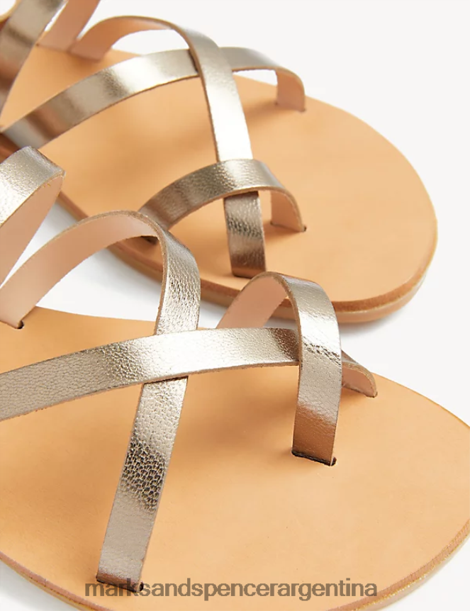 Marks & Spencer mujer sandalias planas con tiras de cuero calzado oro suave 46VL1608
