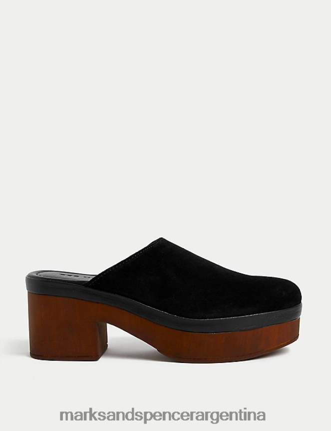 Marks & Spencer mujer zuecos de gamuza con tacón en bloque calzado negro 46VL1272