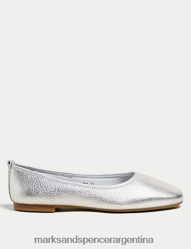 Marks & Spencer mujer bailarinas de cuero calzado plata 46VL912