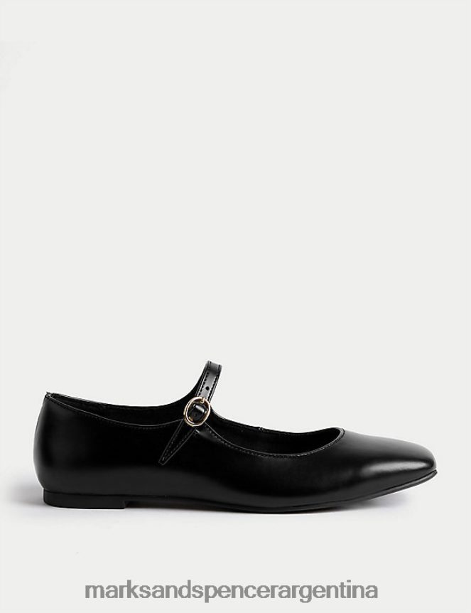 Marks & Spencer mujer bailarinas planas con punta cuadrada y hebilla calzado negro 46VL2492