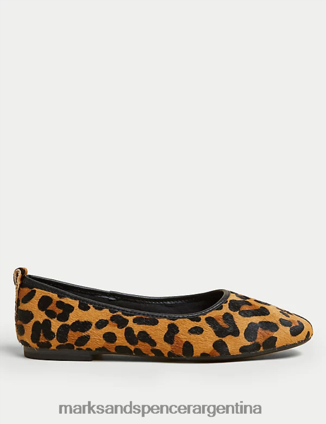 Marks & Spencer mujer bailarinas planas de piel con estampado de leopardo calzado mezcla marrón 46VL2910