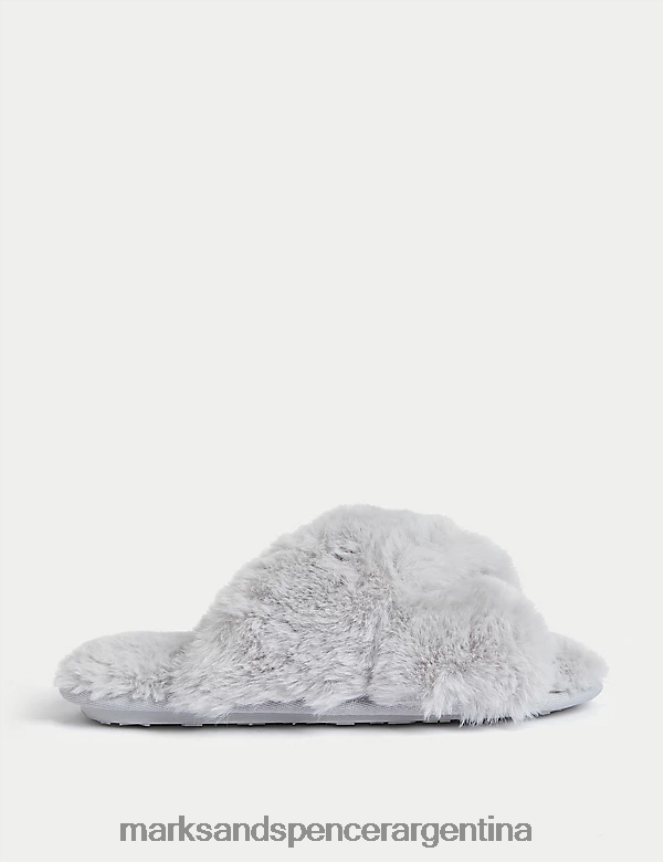 Marks & Spencer mujer pantuflas cruzadas de piel sintética calzado gris claro 46VL1928