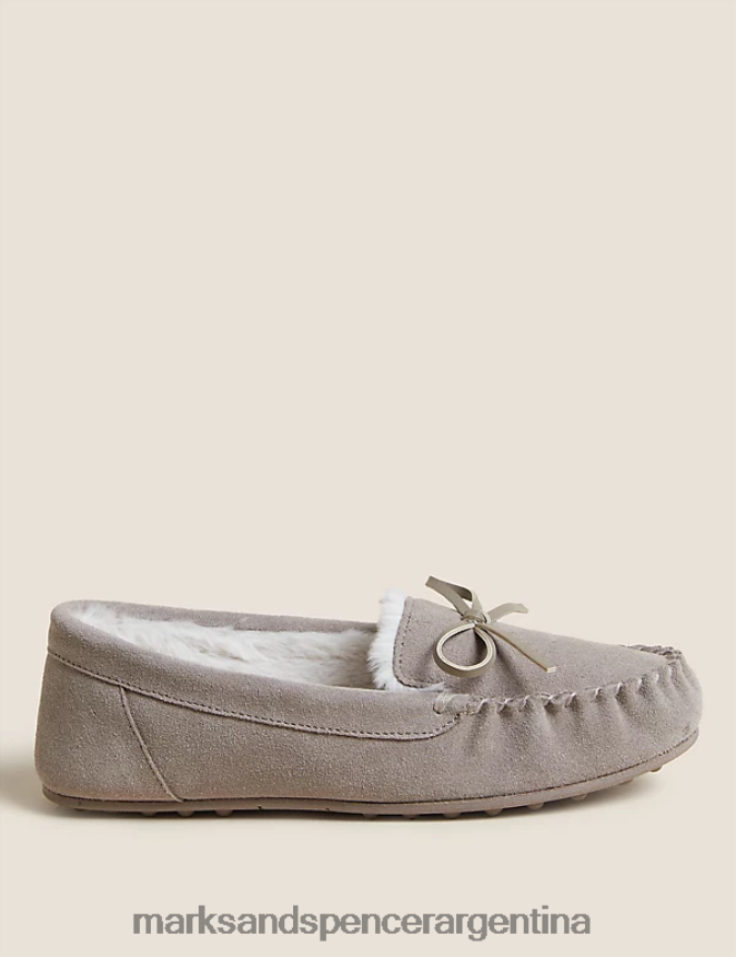 Marks & Spencer mujer pantuflas tipo mocasín con forro de piel sintética y lazo de ante calzado mezcla de visón 46VL3472