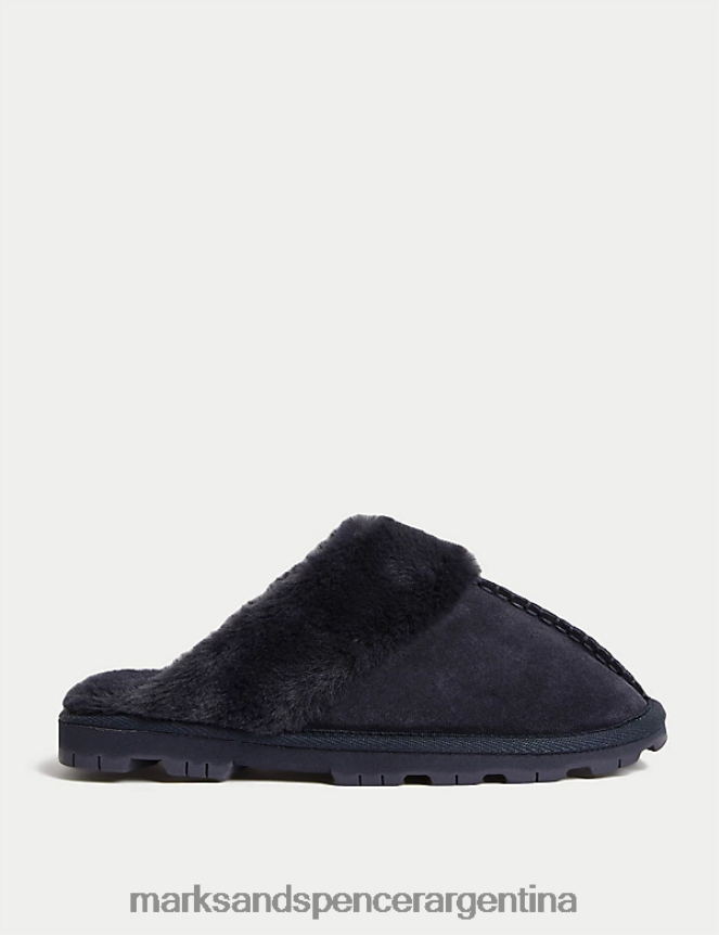 Marks & Spencer mujer pantuflas tipo mule con forro de piel sintética calzado azul marino de medianoche 46VL3078
