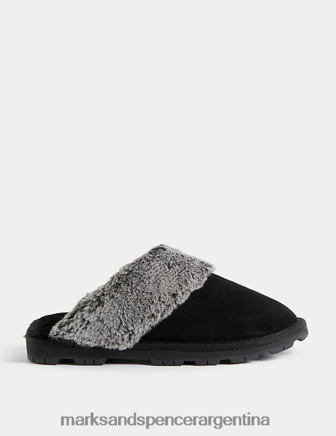 Marks & Spencer mujer pantuflas tipo mule con forro de piel sintética calzado negro 46VL3158