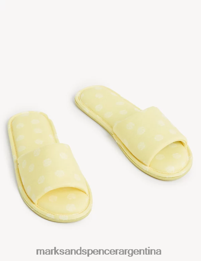 Marks & Spencer mujer pantuflas tipo mule con puntera abierta y estampado de conchas calzado amarillo suave 46VL2326