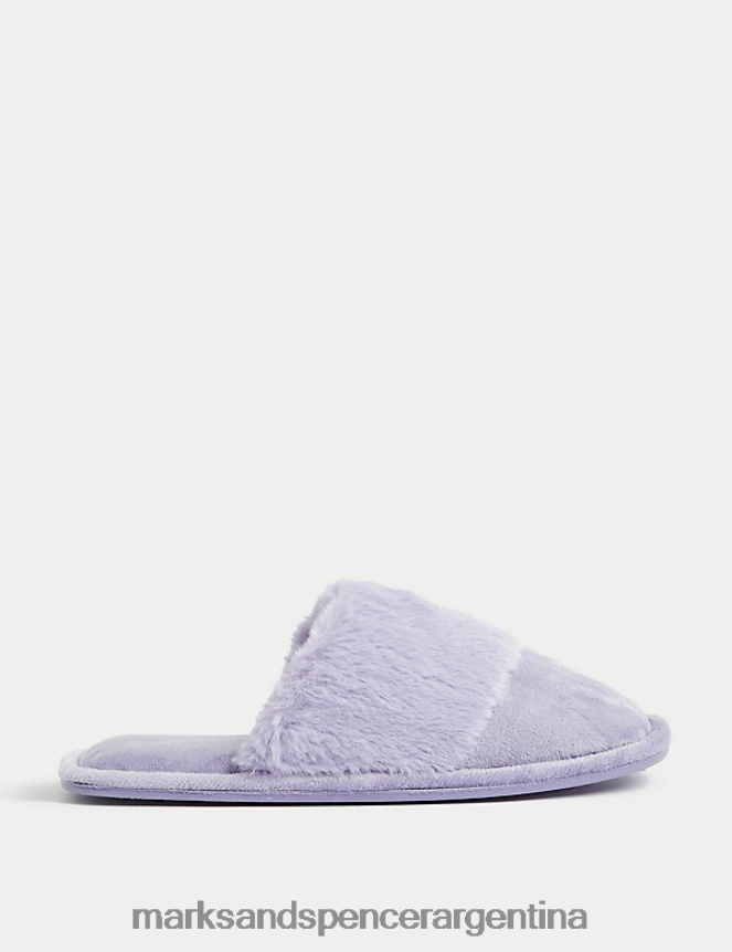 Marks & Spencer mujer pantuflas tipo mules con puños de piel sintética calzado lila 46VL3226