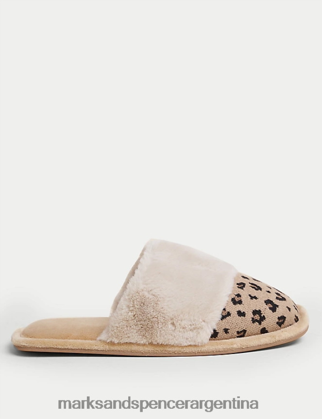 Marks & Spencer mujer pantuflas tipo mules con puños de piel sintética calzado mezcla marrón 46VL2922