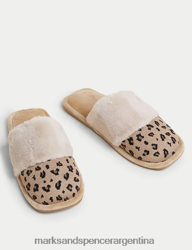 Marks & Spencer mujer pantuflas tipo mules con puños de piel sintética calzado mezcla marrón 46VL2922