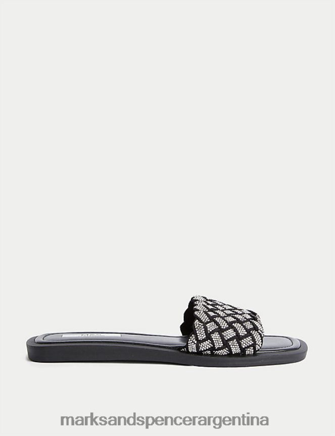 Marks & Spencer mujer sandalias planas tejidas con brillos calzado mezcla negra 46VL2480