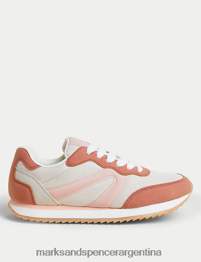 Marks & Spencer mujer zapatillas con cordones y detalle lateral calzado mezcla rosa 46VL2044