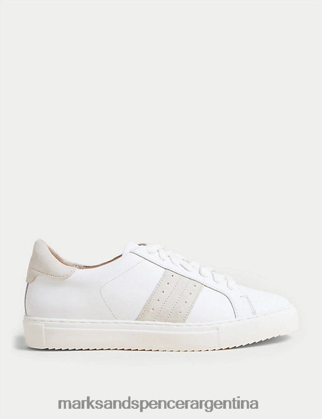 Marks & Spencer mujer zapatillas de cuero con cordones calzado mezcla blanca 46VL794