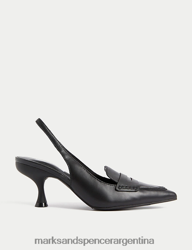 Marks & Spencer mujer zapatos con tacón de gatito y tira trasera en punta calzado negro 46VL366