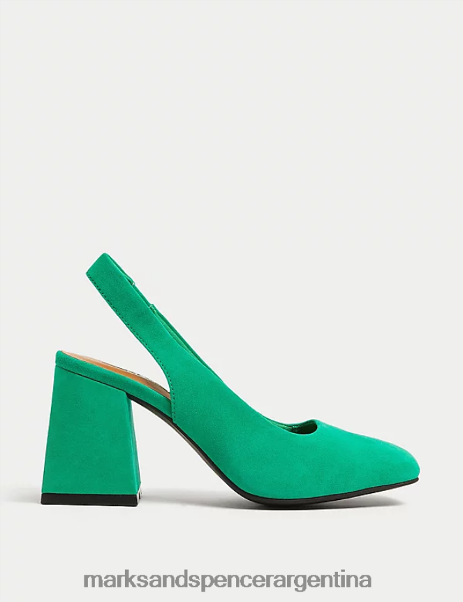 Marks & Spencer mujer zapatos de ante con tacón en bloque y tira trasera calzado verde medio 46VL2822