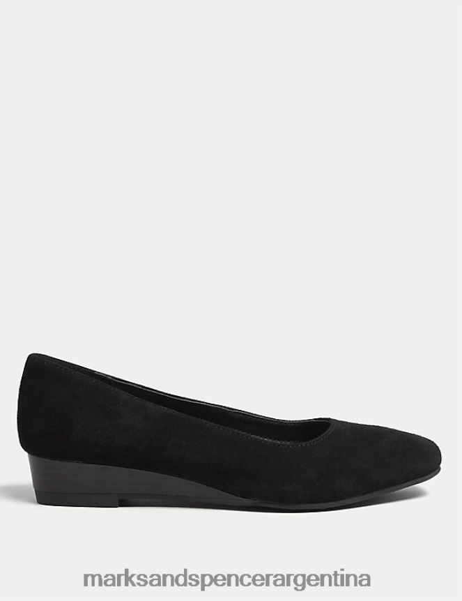 Marks & Spencer mujer zapatos de cuña de gamuza calzado negro 46VL1424