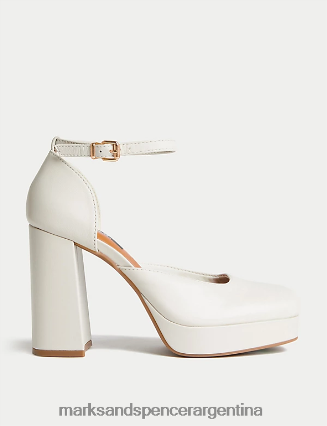 Marks & Spencer mujer zapatos de salón con plataforma y correa en el tobillo calzado crema 46VL1634