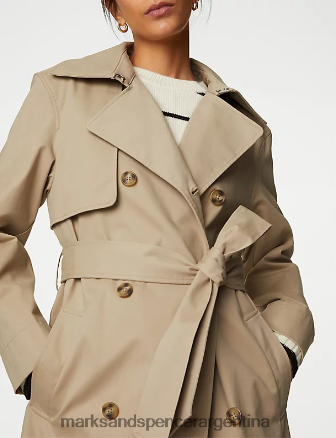 Marks & Spencer mujer Gabardina larga con cinturón y rico en algodón ropa beige claro 46VL1348