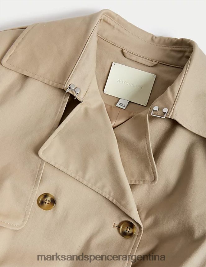 Marks & Spencer mujer Gabardina larga con cinturón y rico en algodón ropa beige claro 46VL1348