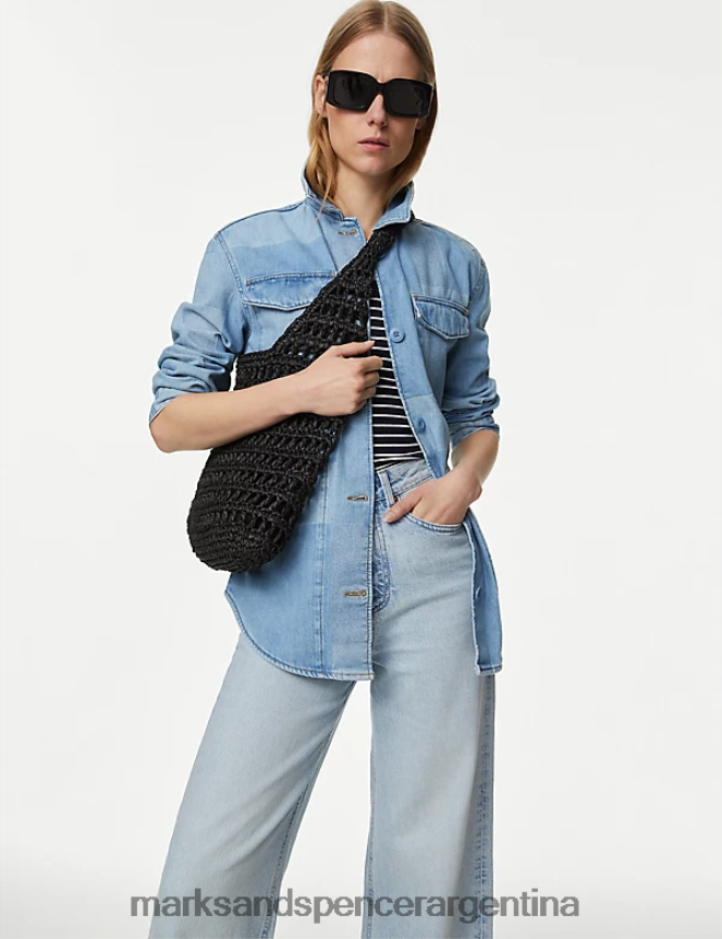 Marks & Spencer mujer Sobrecamisa utilitaria de denim de puro algodón con patchwork ropa mezcla de índigo 46VL2524