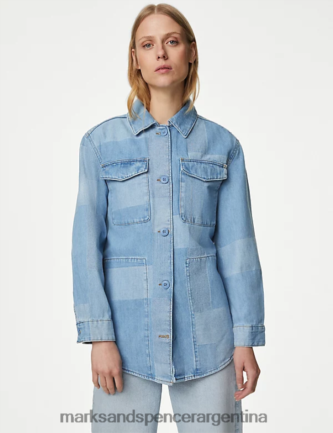 Marks & Spencer mujer Sobrecamisa utilitaria de denim de puro algodón con patchwork ropa mezcla de índigo 46VL2524