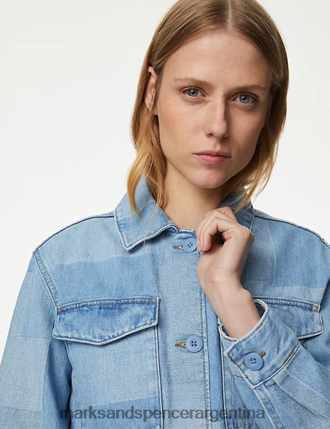 Marks & Spencer mujer Sobrecamisa utilitaria de denim de puro algodón con patchwork ropa mezcla de índigo 46VL2524