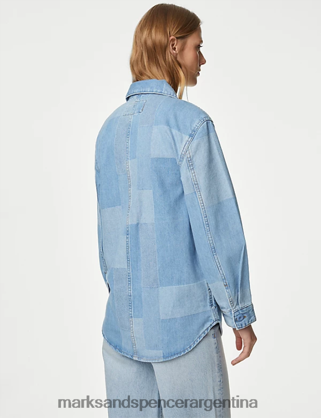 Marks & Spencer mujer Sobrecamisa utilitaria de denim de puro algodón con patchwork ropa mezcla de índigo 46VL2524