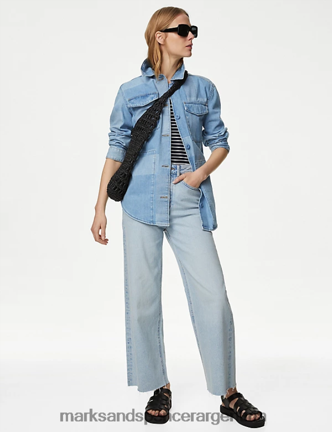 Marks & Spencer mujer Sobrecamisa utilitaria de denim de puro algodón con patchwork ropa mezcla de índigo 46VL2524