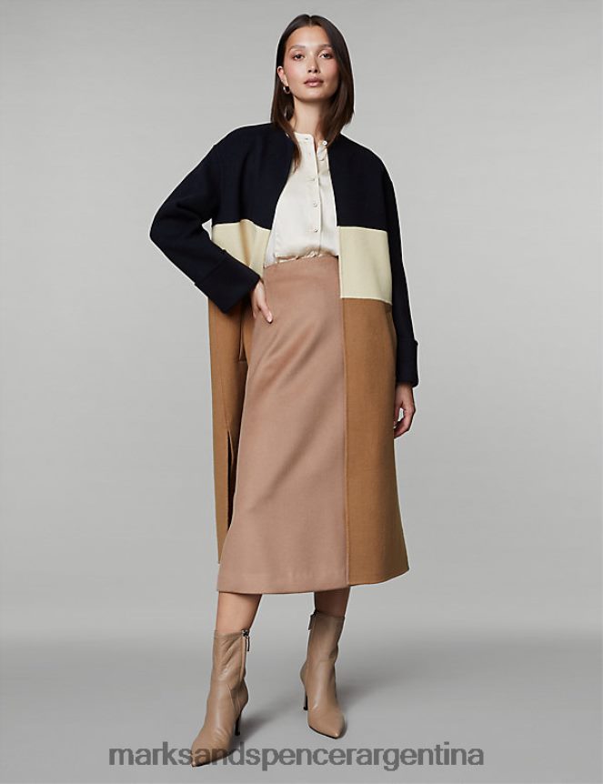 Marks & Spencer mujer abrigo boyfriend largo y rico en lana ropa mezcla de camello 46VL1054