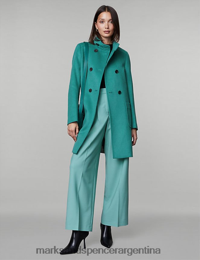 Marks & Spencer mujer abrigo de pura lana con cuello alzado ropa verde azulado 46VL998