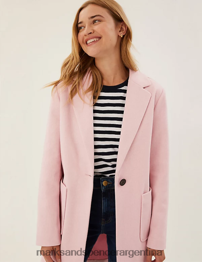 Marks & Spencer mujer abrigo relajado con un solo botonadura ropa rosa 46VL1416