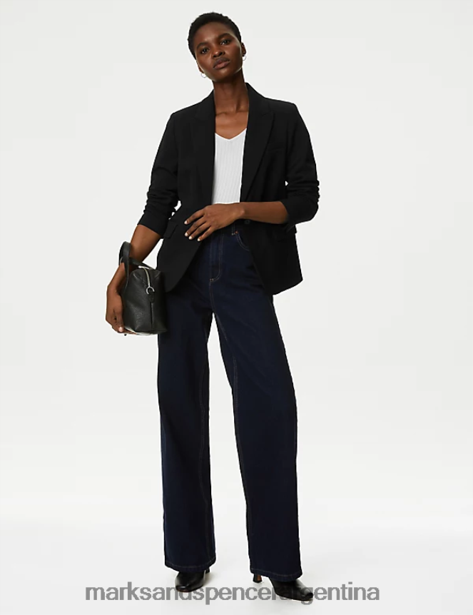Marks & Spencer mujer blazer ajustado con una hilera de botones ropa negro 46VL408