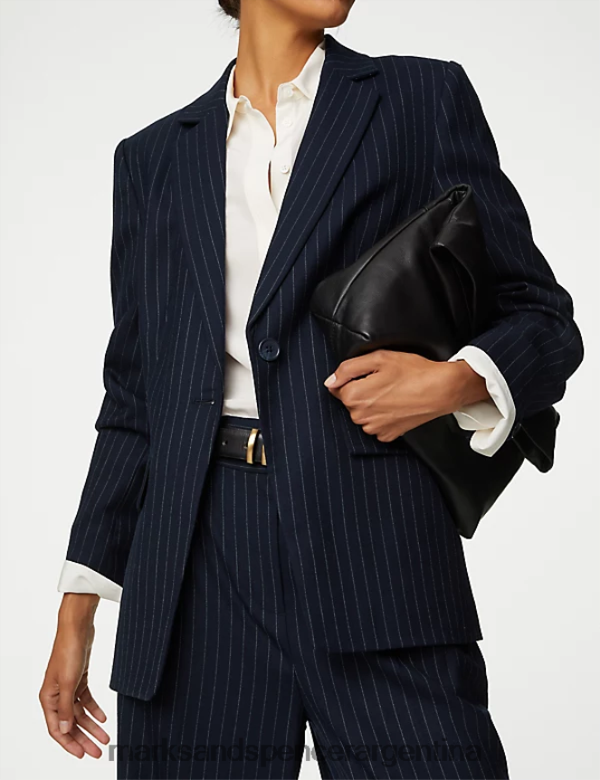 Marks & Spencer mujer blazer con botones en mezcla de lana y rayas diplomáticas ropa mezcla azul marino oscuro 46VL150