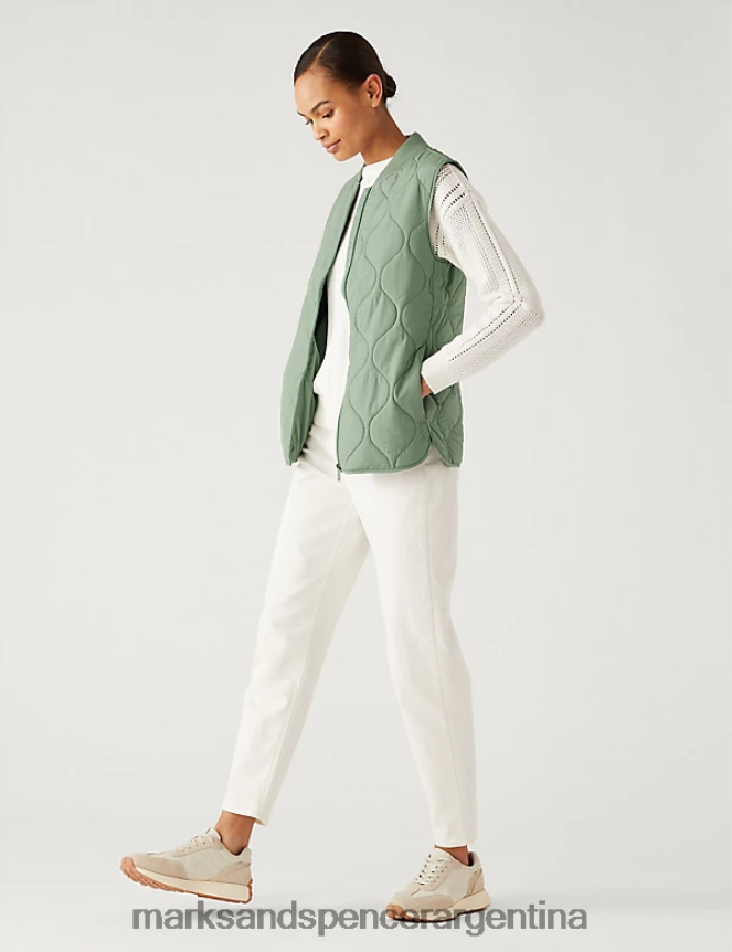 Marks & Spencer mujer chaleco acolchado ligero termocalentado reciclado ropa verde 46VL2356