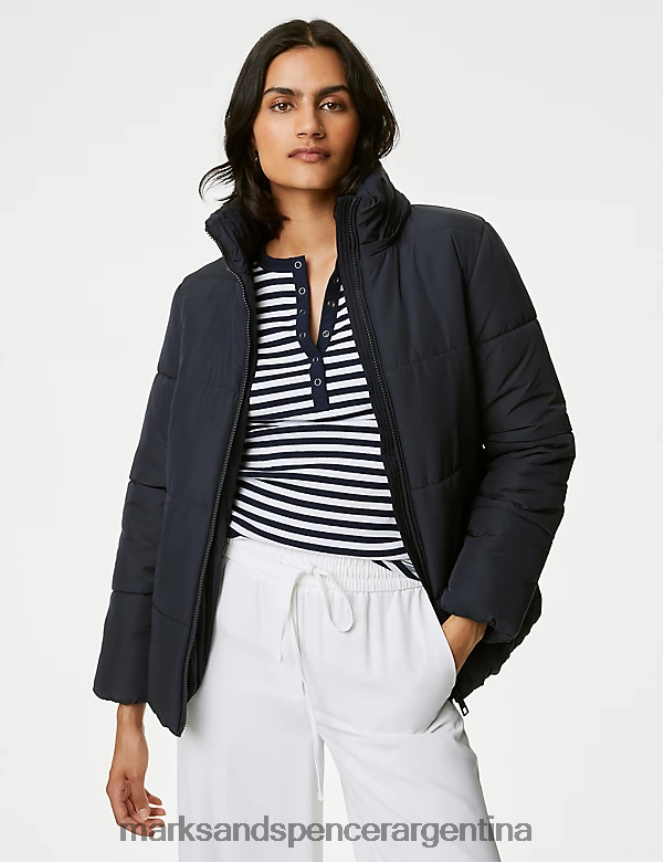 Marks & Spencer mujer chaqueta acolchada con capucha termocalentada reciclada ropa azul marino de medianoche 46VL1336