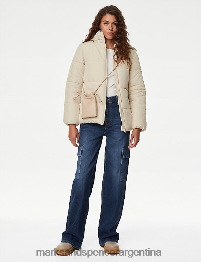 Marks & Spencer mujer chaqueta acolchada con capucha termocalentada reciclada ropa beige 46VL1334