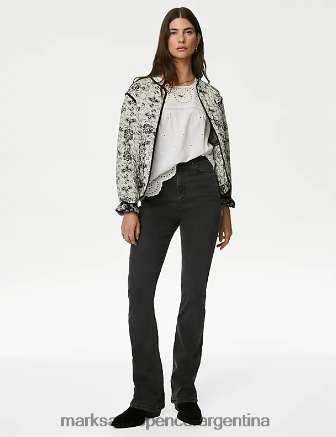 Marks & Spencer mujer chaqueta acolchada de puro algodón estampada ropa mezcla negra 46VL2006