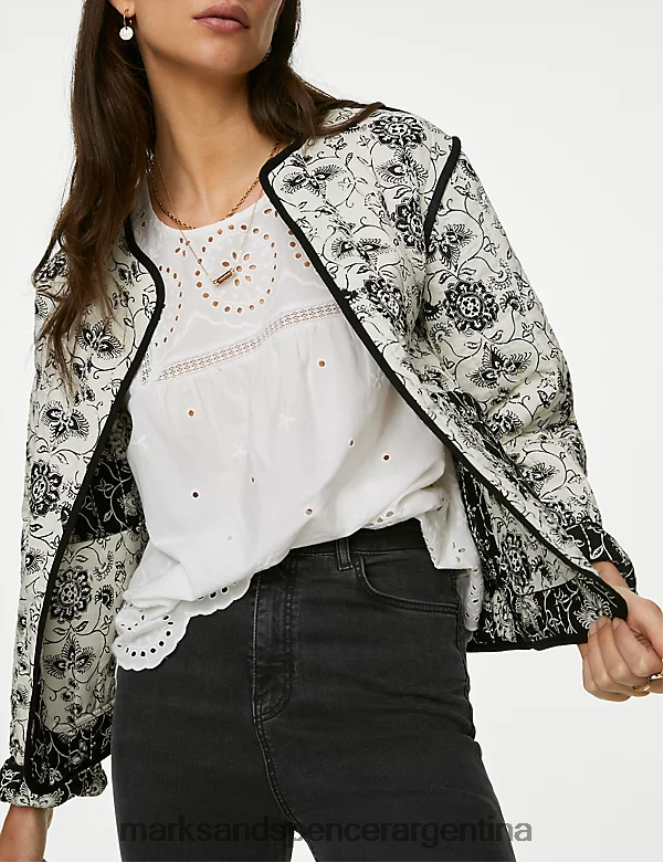 Marks & Spencer mujer chaqueta acolchada de puro algodón estampada ropa mezcla negra 46VL2006