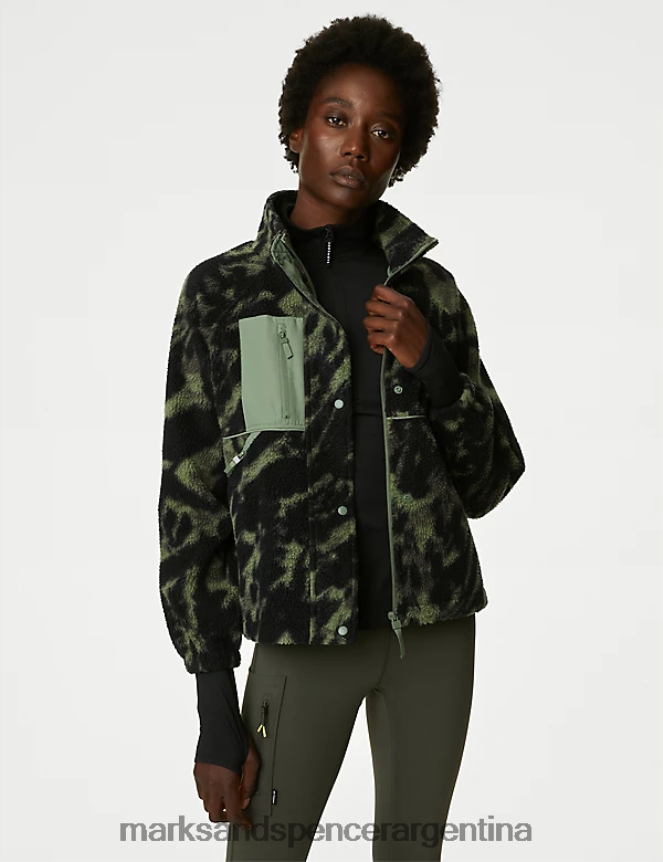 Marks & Spencer mujer chaqueta corta de polar con estampado de borreguito ropa caqui/oliva 46VL3198