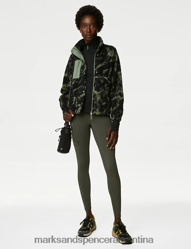 Marks & Spencer mujer chaqueta corta de polar con estampado de borreguito ropa caqui/oliva 46VL3198