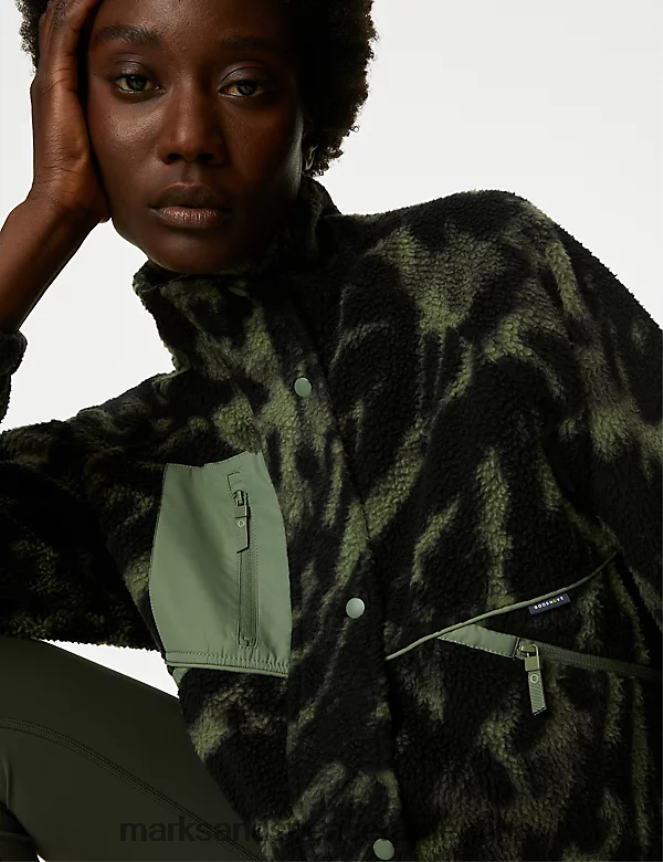 Marks & Spencer mujer chaqueta corta de polar con estampado de borreguito ropa caqui/oliva 46VL3198