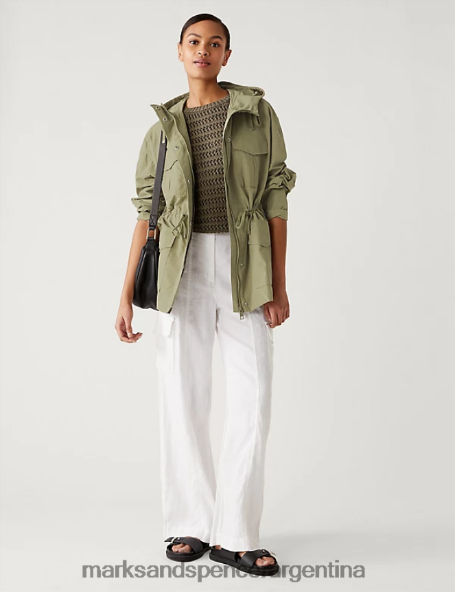Marks & Spencer mujer chaqueta impermeable ligera y utilitaria con algodón ropa caqui descolorido 46VL1724