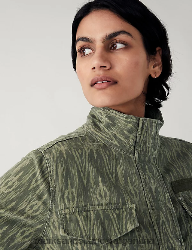 Marks & Spencer mujer chaqueta utilitaria con estampado rico en algodón ropa mezcla de color caqui 46VL748