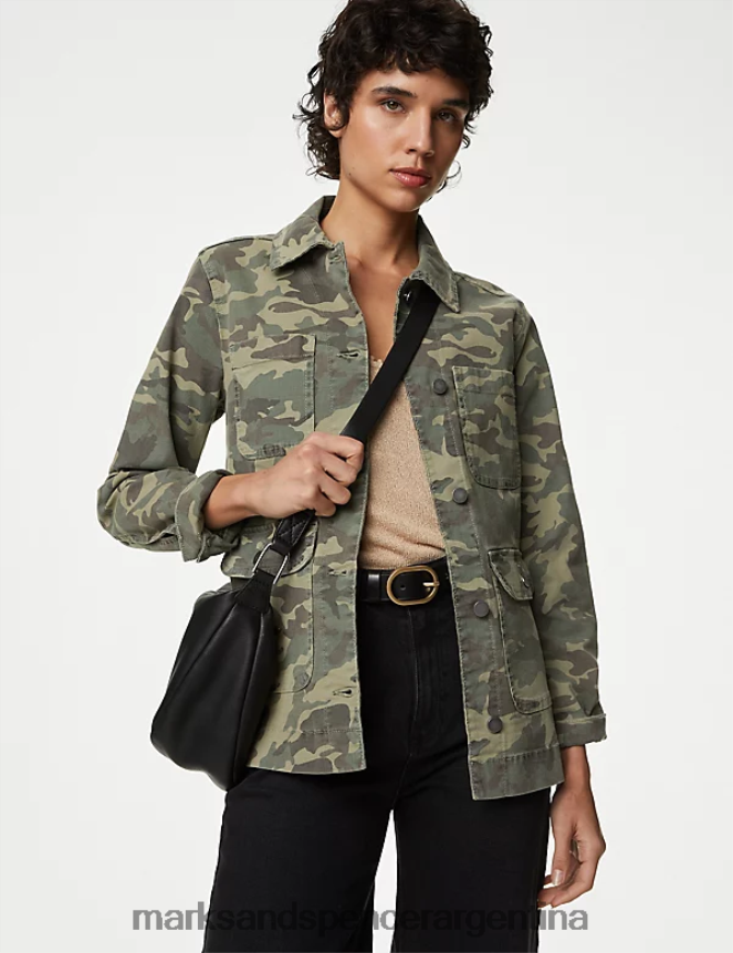 Marks & Spencer mujer chaqueta utilitaria de camuflaje rico en algodón ropa mezcla de color caqui 46VL966