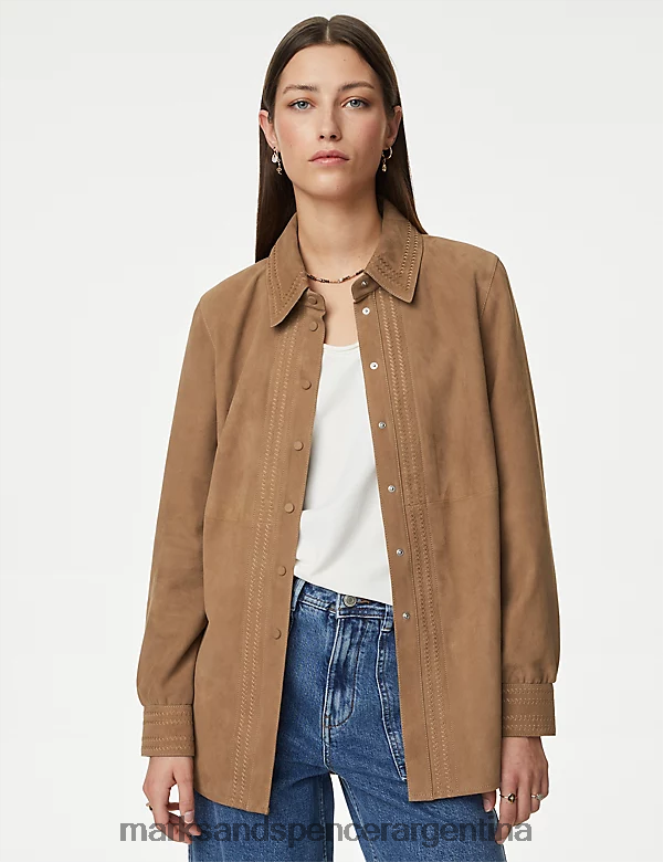 Marks & Spencer mujer sobrecamisa con cuello de gamuza ropa beige natural 46VL1472