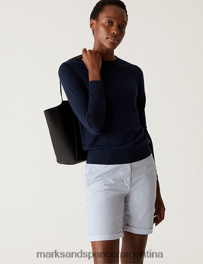 Marks & Spencer mujer pantalones cortos chinos con rayas ricas en algodón ropa mezcla blanca 46VL254