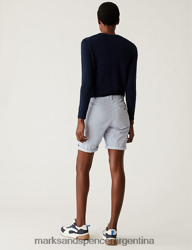 Marks & Spencer mujer pantalones cortos chinos con rayas ricas en algodón ropa mezcla blanca 46VL254