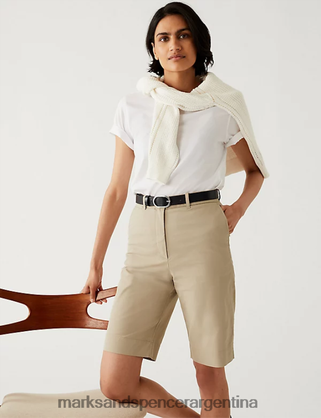 Marks & Spencer mujer pantalones cortos chinos ricos en algodón hasta la rodilla ropa café 46VL508