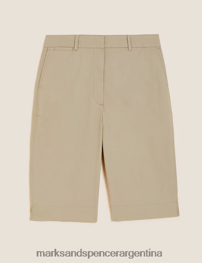 Marks & Spencer mujer pantalones cortos chinos ricos en algodón hasta la rodilla ropa café 46VL508