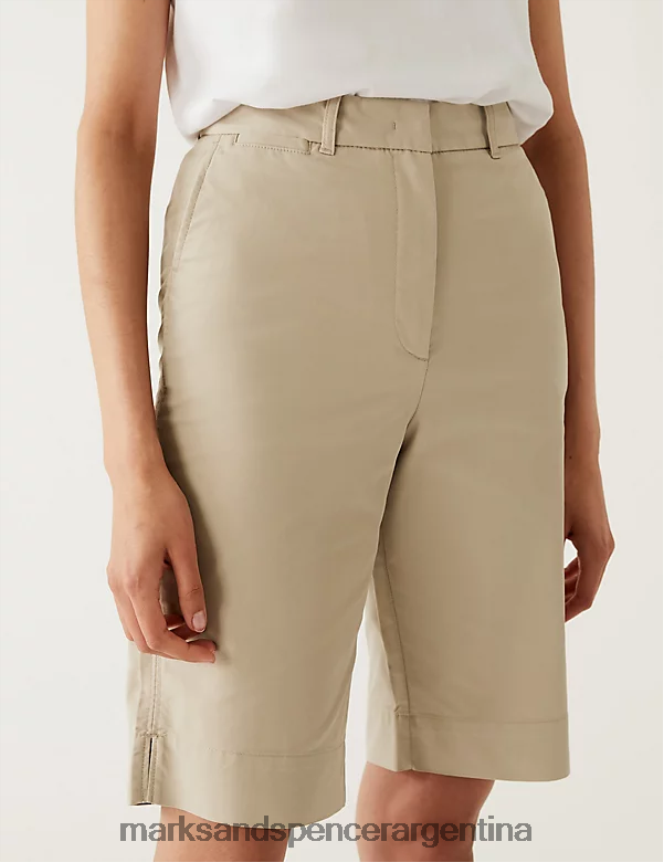 Marks & Spencer mujer pantalones cortos chinos ricos en algodón hasta la rodilla ropa café 46VL508