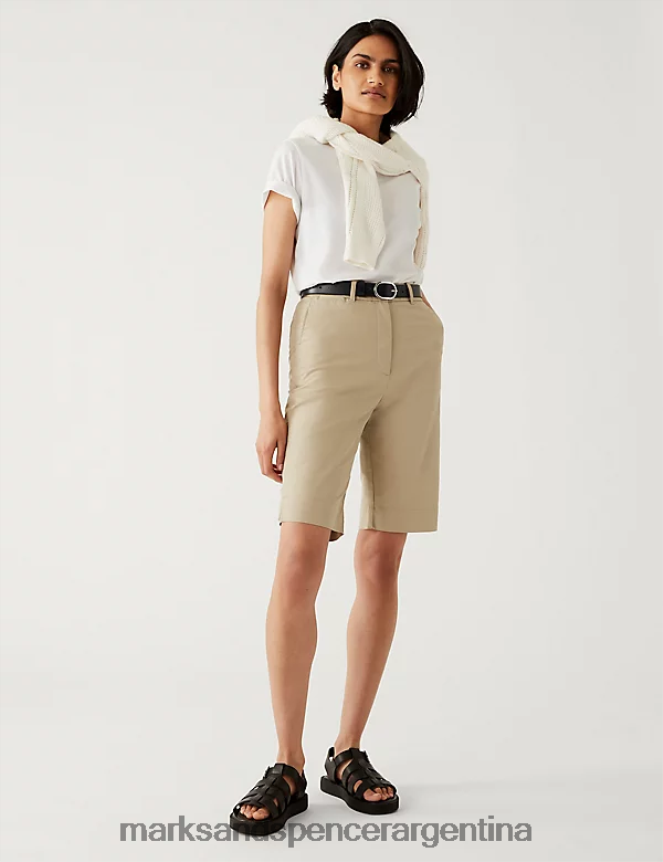 Marks & Spencer mujer pantalones cortos chinos ricos en algodón hasta la rodilla ropa café 46VL508